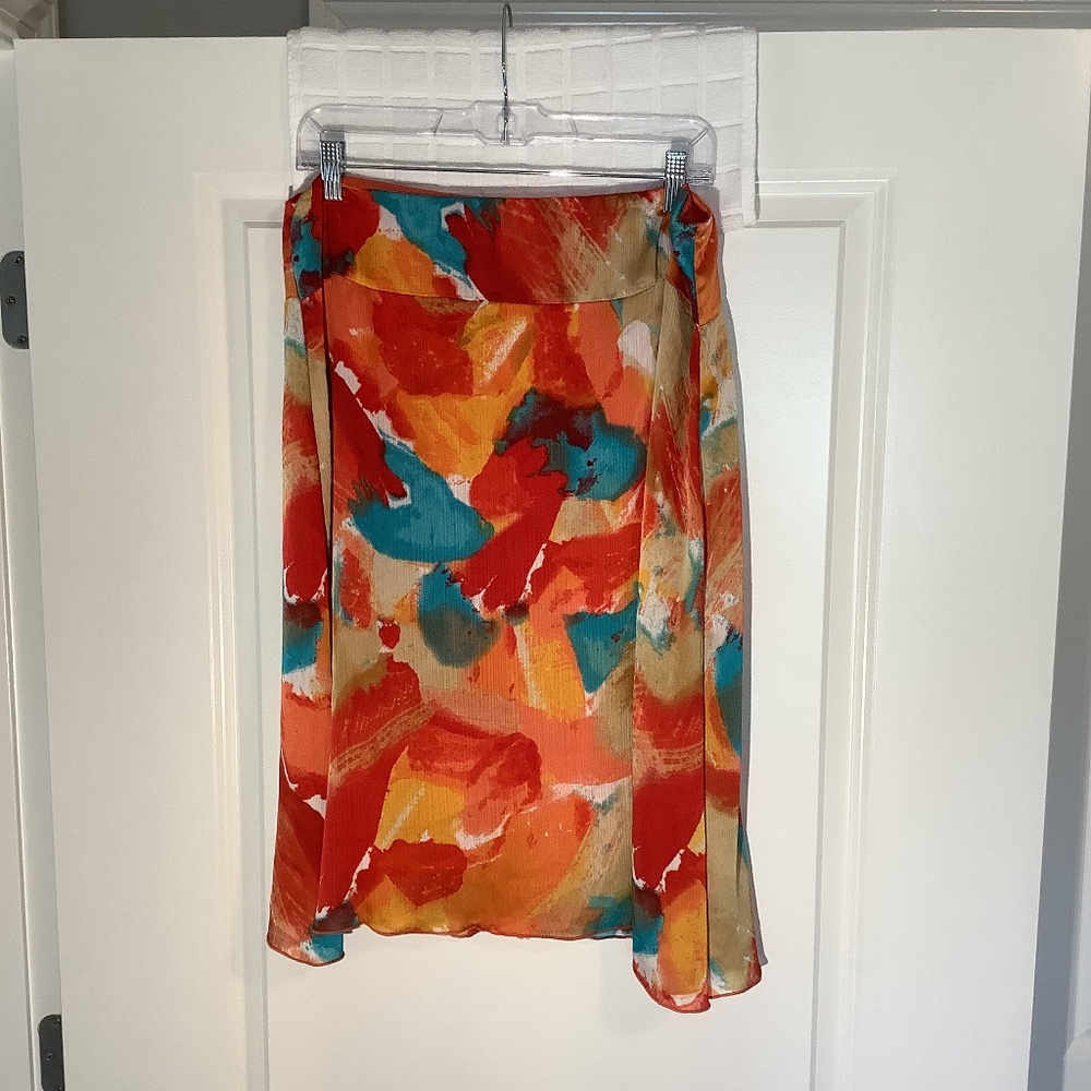 Cato Ladies Lined Elastic Waistband Skirt Coral/ Teal/ Cream/Yellow Sz M NWT
